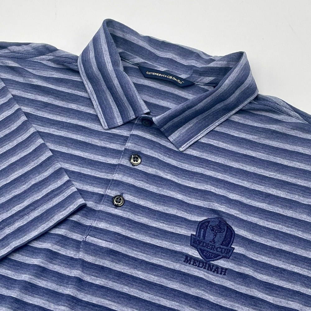 Cutter & Buck DryTec Polo‎ Mens L Blue Golf 2012 Ryder Cup Medinah Performance